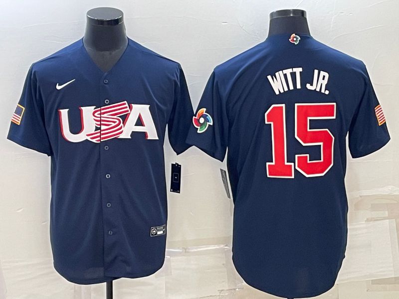Men 2023 World Cub USA #15 Witt jr Blue Nike MLB Jersey5
